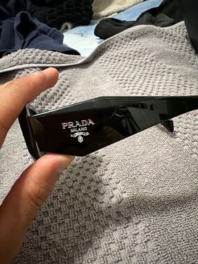 Prada Black High-Gloss Logo Temple Sunglasses